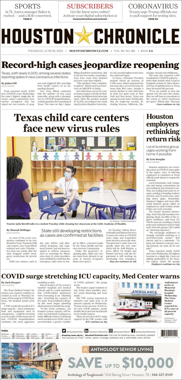 Portada de Houston Chronicle (USA)