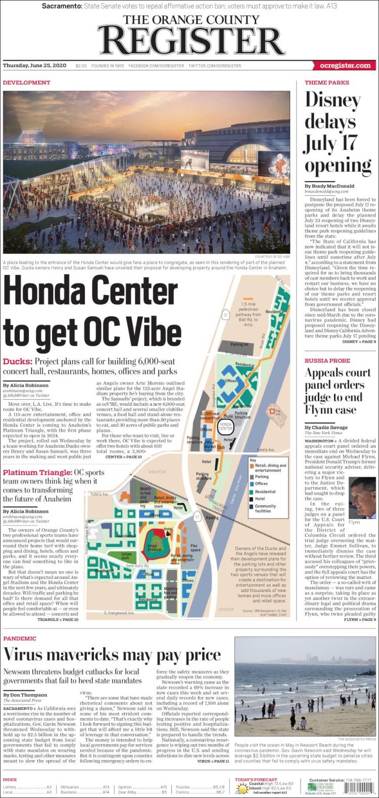 Portada de The Orange County Register (USA)