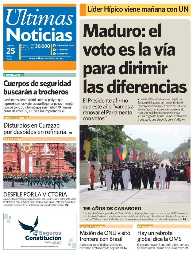 Portada de Últimas Noticias (Venezuela)