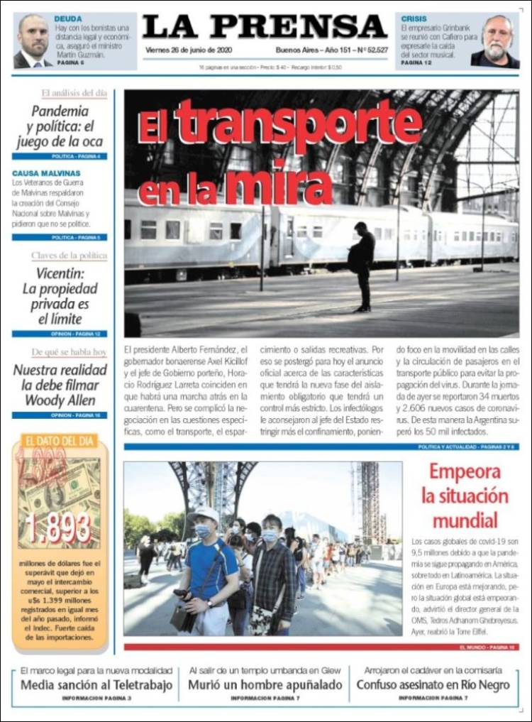 Portada de La Prensa (Argentina)