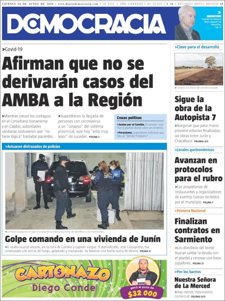 Portada de Diario Democracia (Argentina)