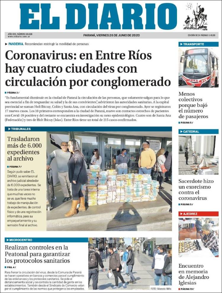 Portada de El Diario de Paraná (Argentina)
