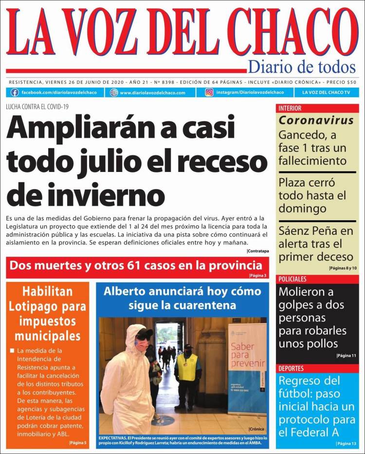 Portada de La Voz del Chaco (Argentina)