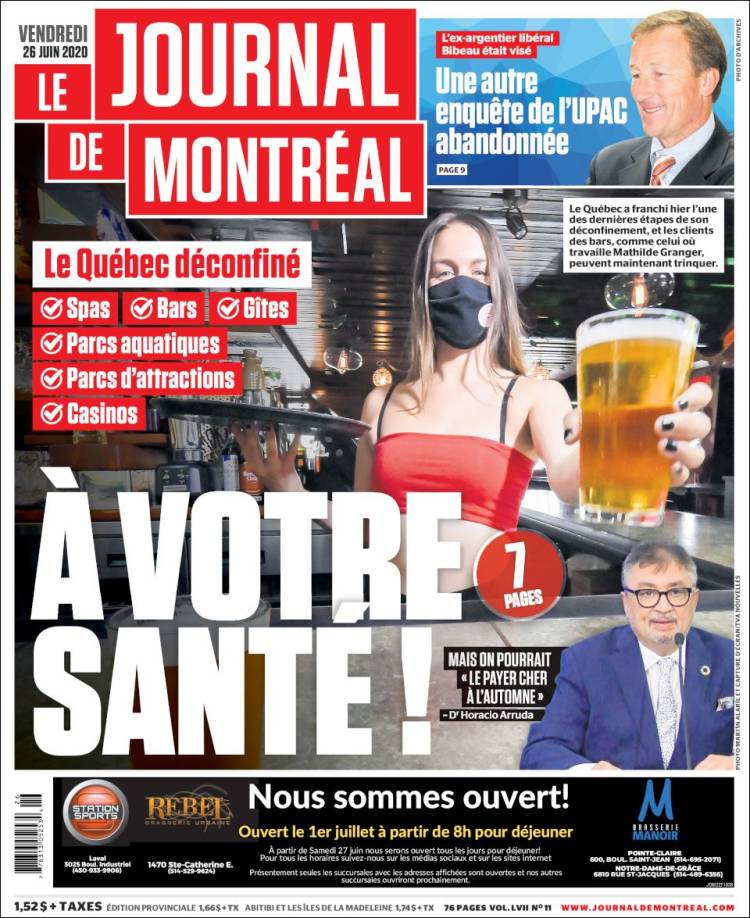 Portada de Le Journal de Montréal (Canada)