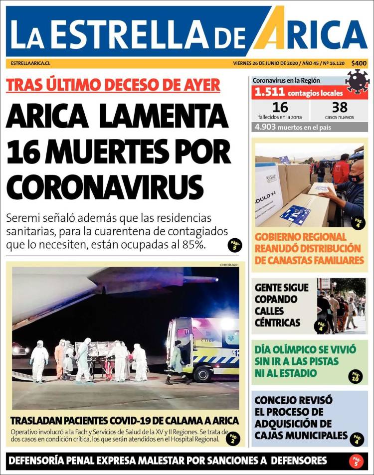 Portada de La Estrella de Arica (Chile)
