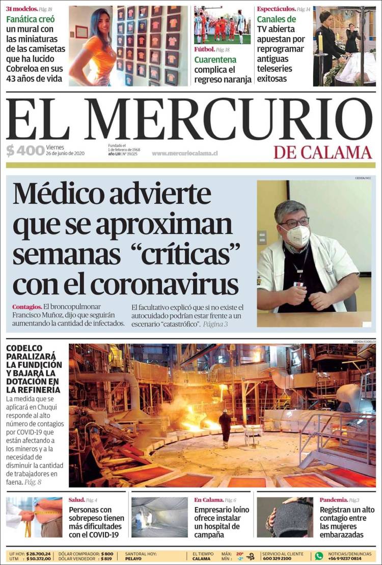 Portada de El Mercurio - Calama (Chile)