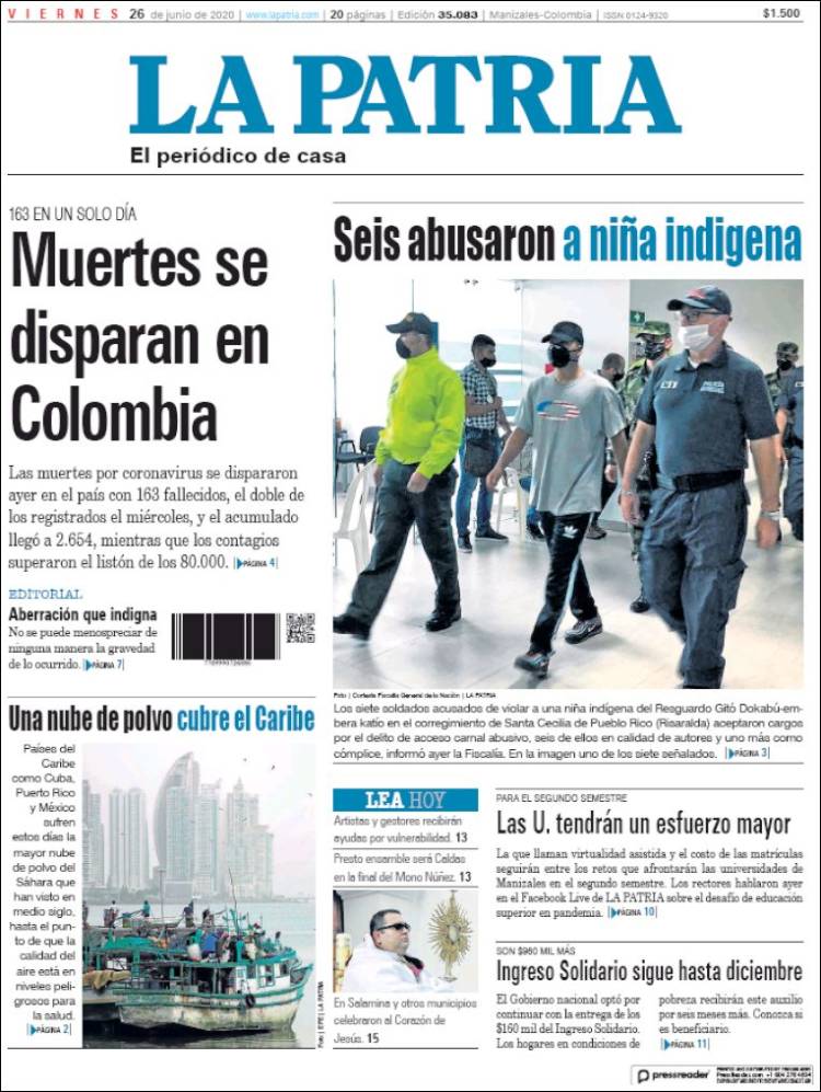 Portada de La Patria (Colombia)