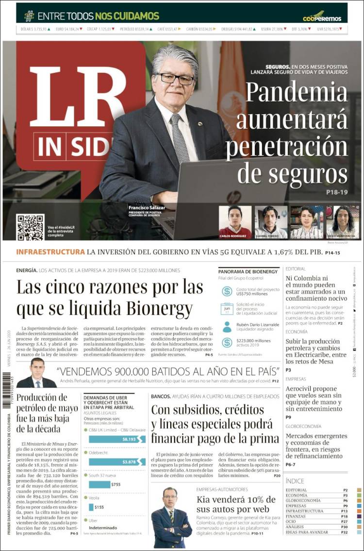 Portada de La Republica (Colombia)