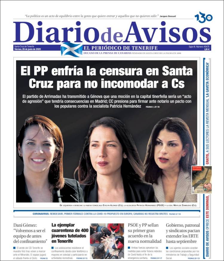 Portada de Diarios de Avisos (España)