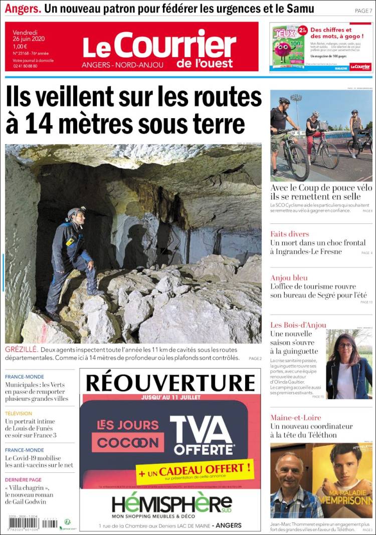 Portada de Le Courrier de l'Ouest (Francia)