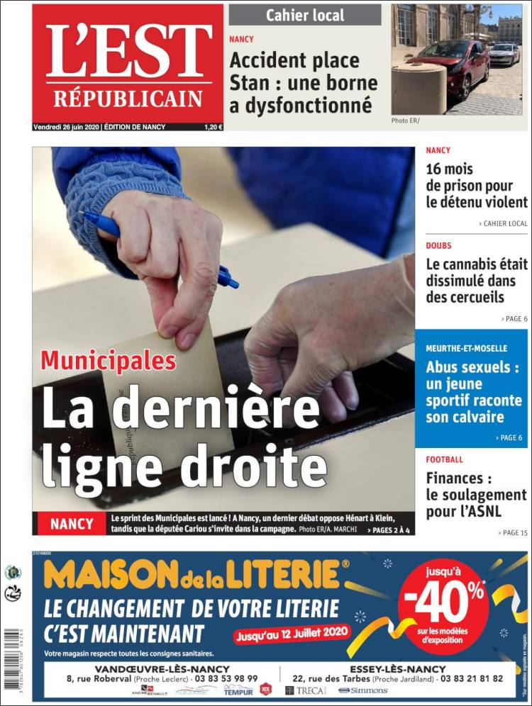 Portada de L'Est Republicain (Francia)