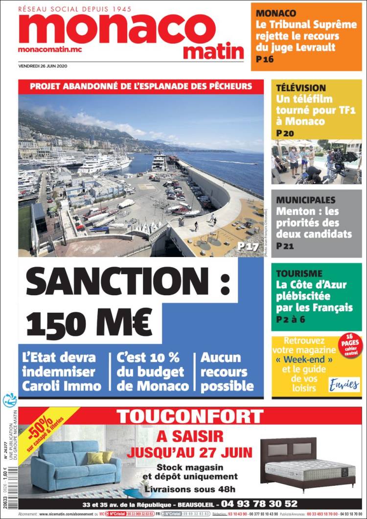Portada de Nice-Matin (Francia)