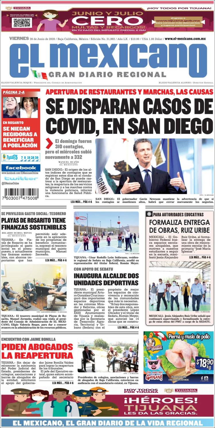 Portada de El Mexicano - El Gran Diario Regional (México)