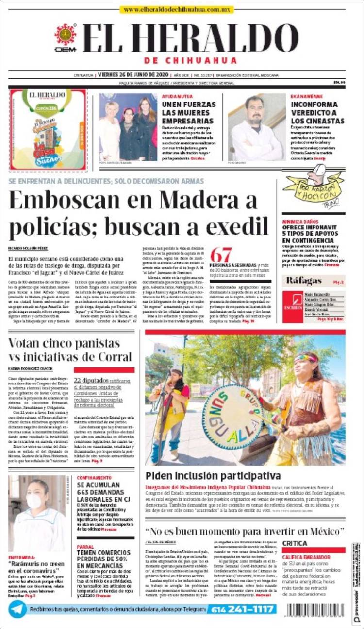 Portada de El Heraldo de Chihuahua (México)