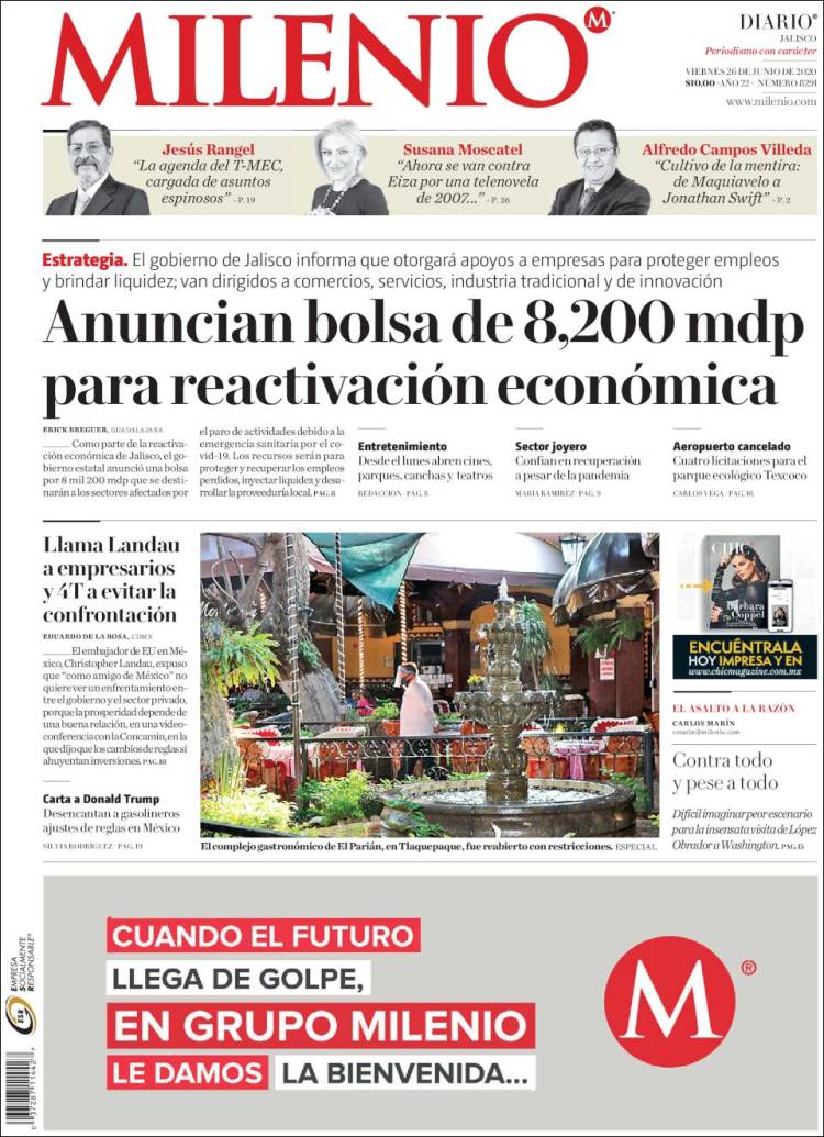 Portada de Milenio - Jalisco (México)