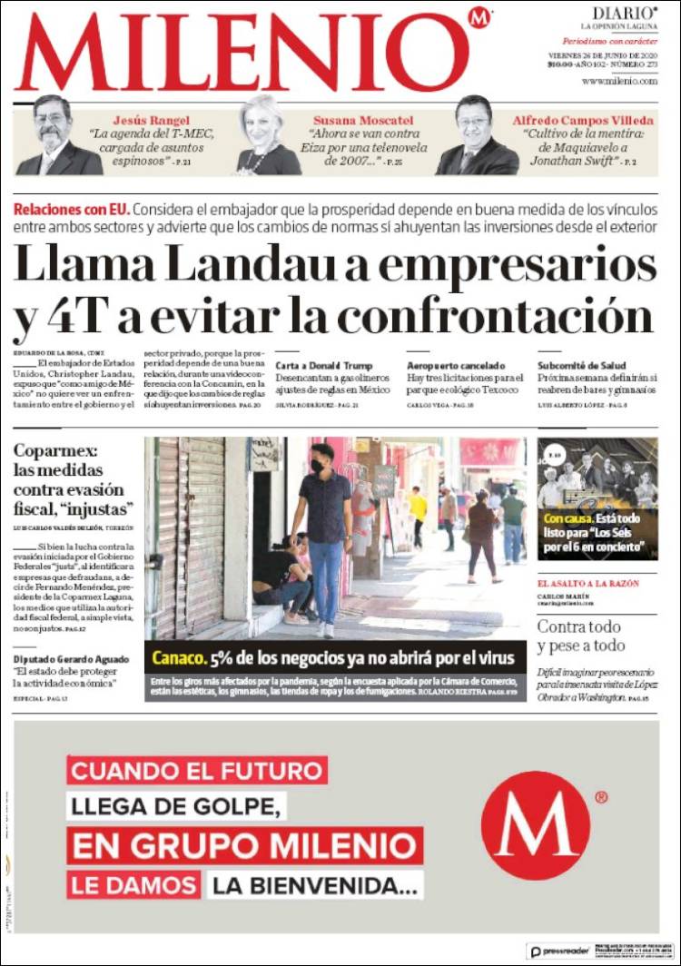 Portada de Milenio - Laguna (México)