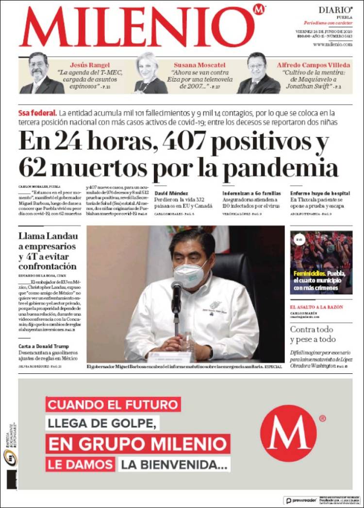 Portada de Milenio de Puebla (México)