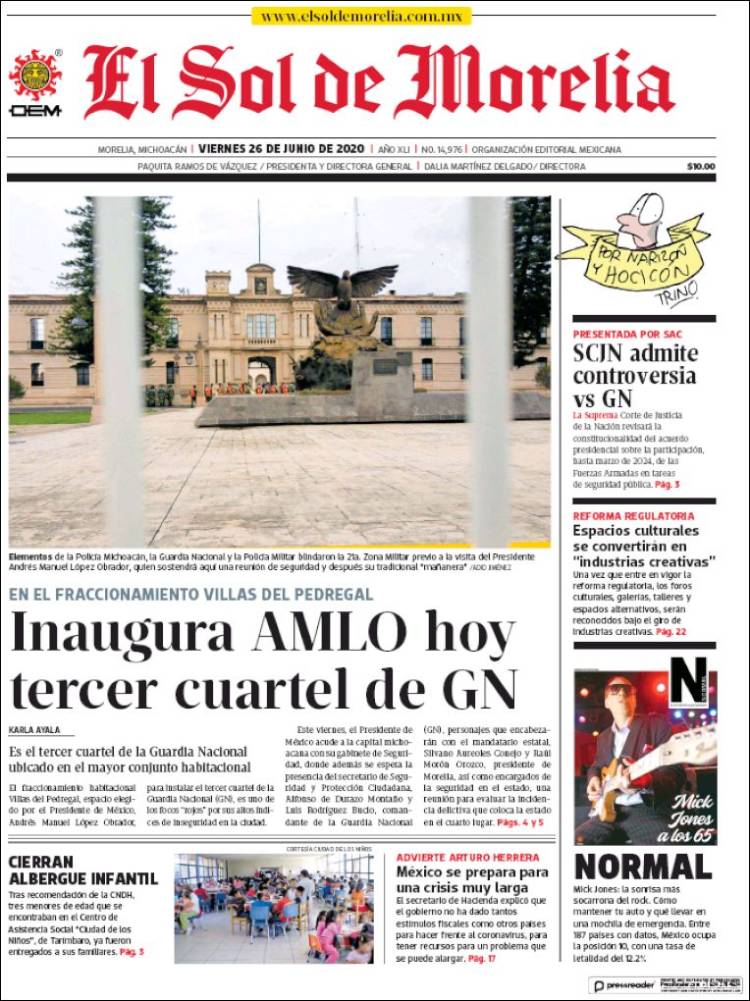 Portada de El Sol de Morelia (México)