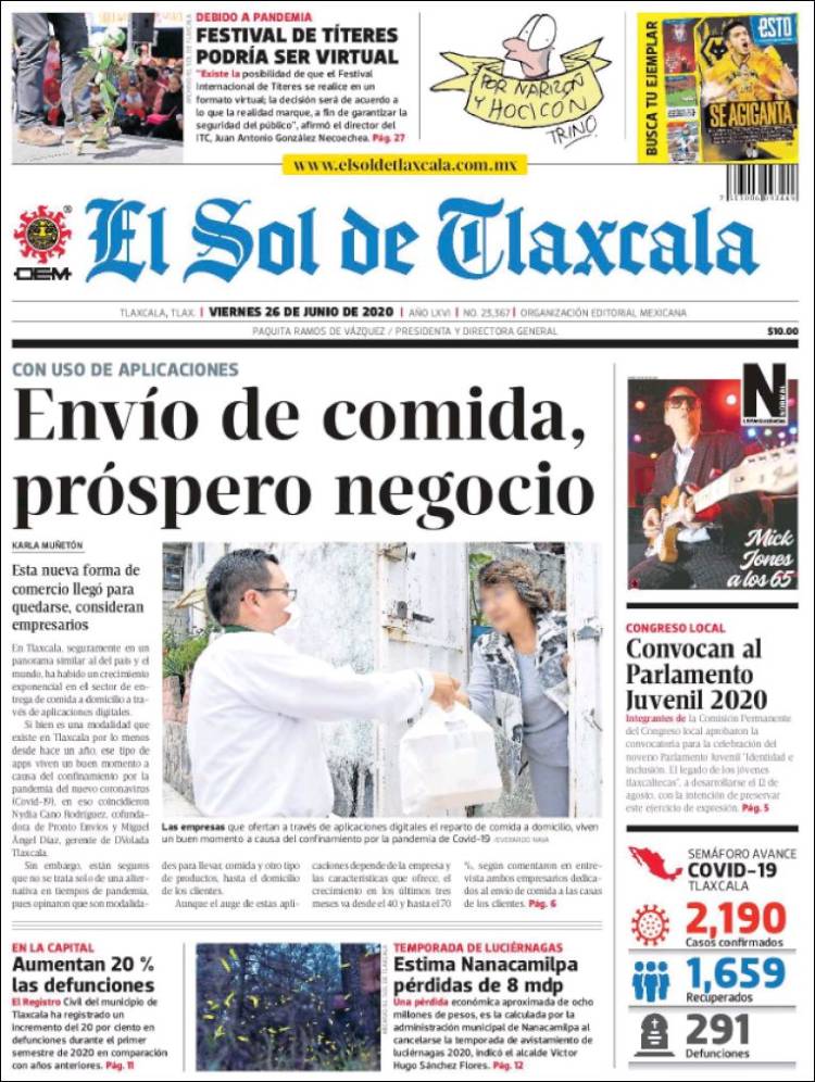 Portada de El Sol de Tlaxcala (México)