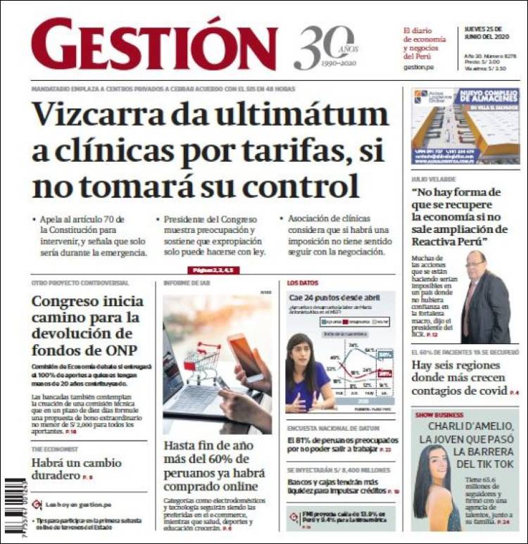 Portada de Diario Gestión (Perú)