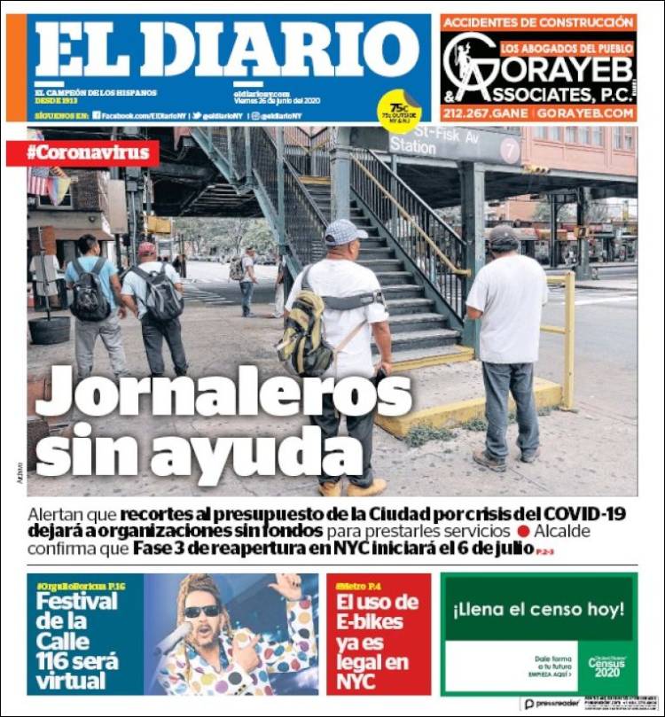 Portada de El Diario NY (USA)