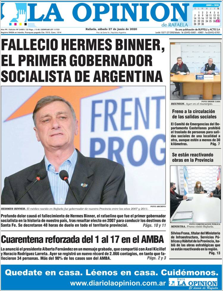 Portada de La Opinión (Argentina)