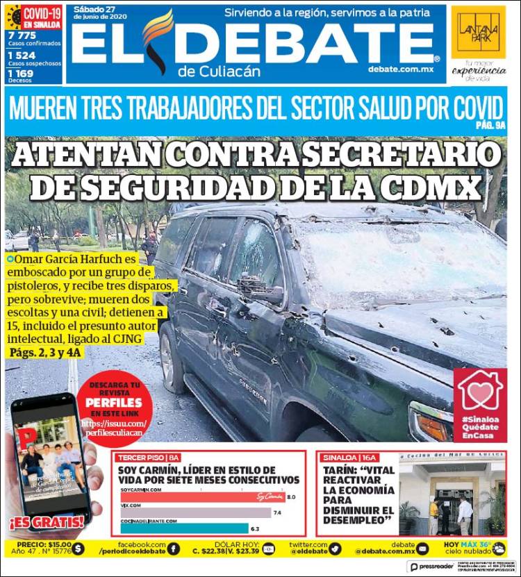 Portada de El Debate de Culiacán (México)