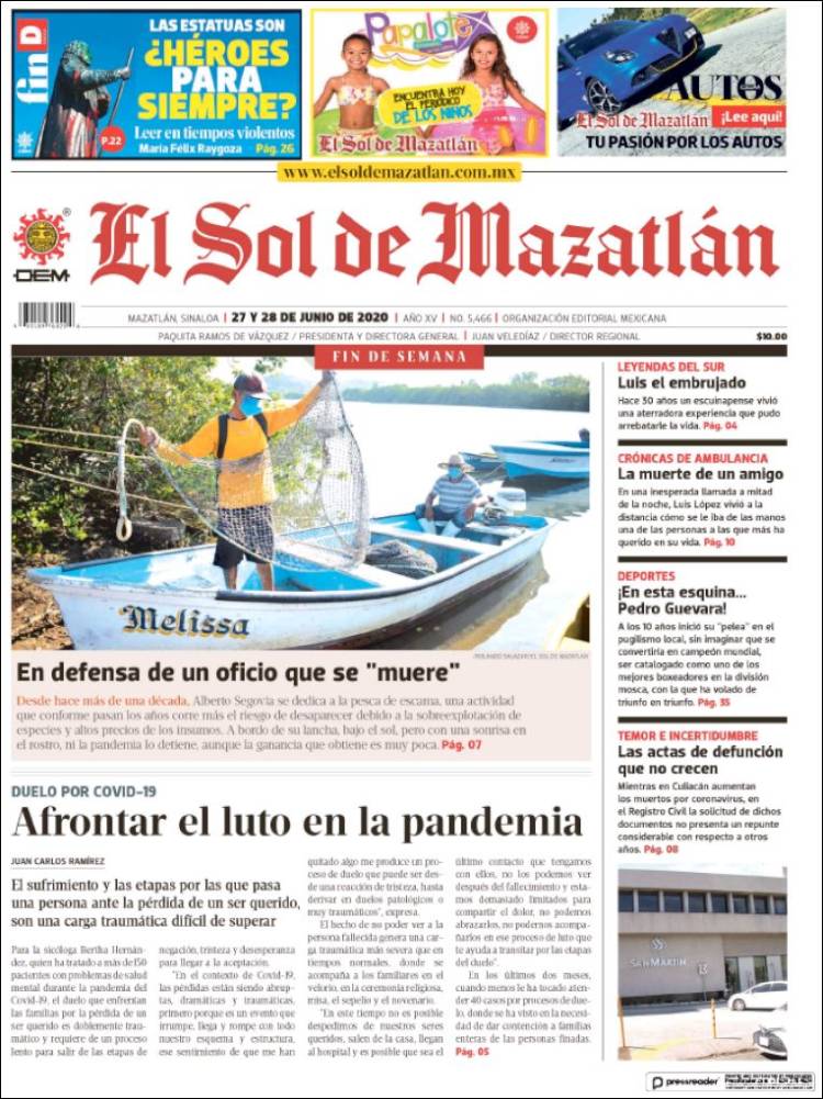 Portada de El Sol de Mazatlán (México)