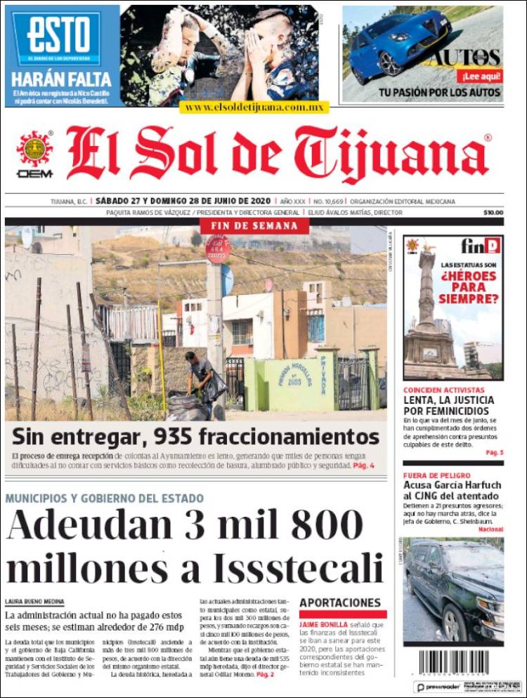 Portada de El Sol de Tijuana (México)