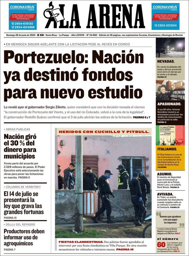 Portada de Diario La Arena (Argentina)