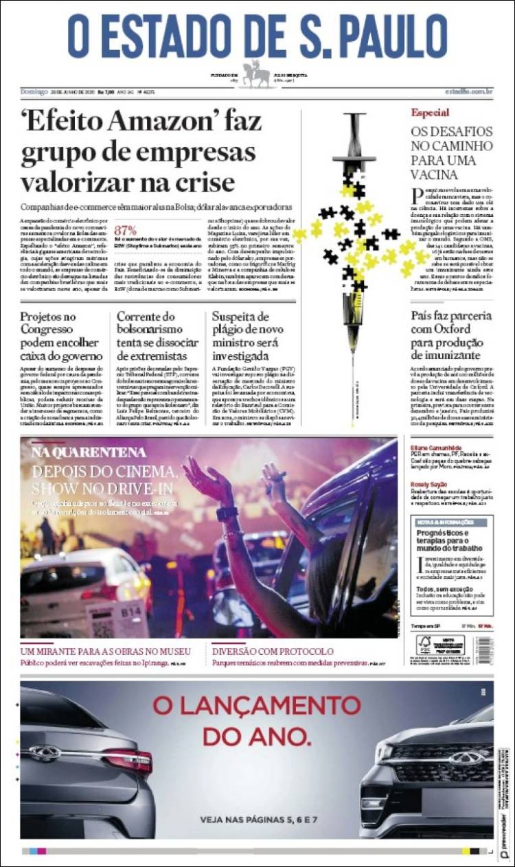 Portada de O Estado de São Paulo (Brasil)