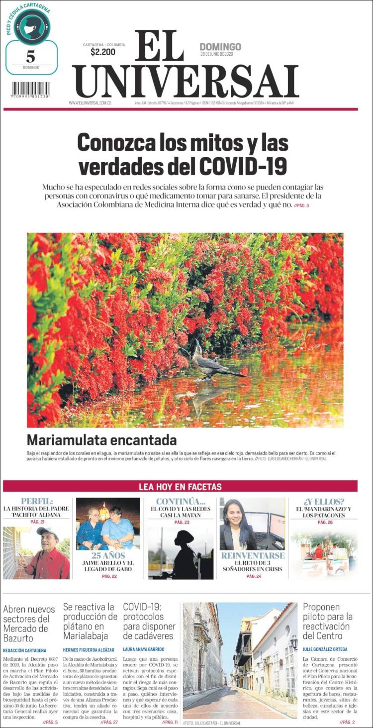 Portada de El Universal (Colombia)