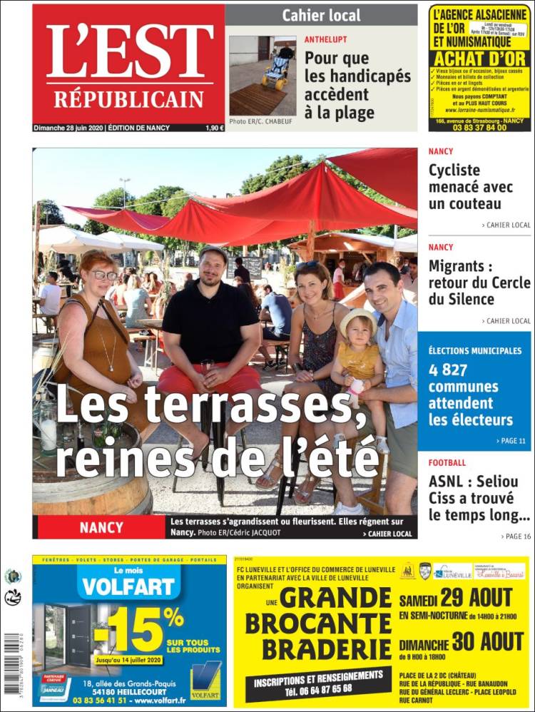 Portada de L'Est Republicain (Francia)