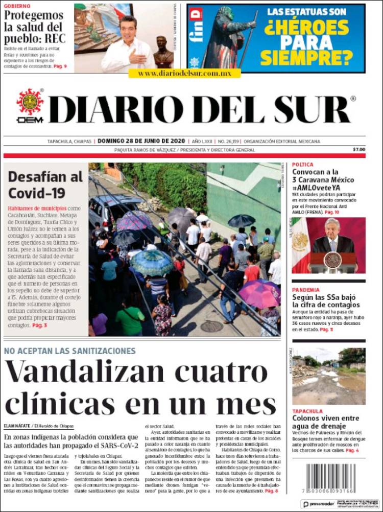 Portada de El Diario del Sur (Mexico)