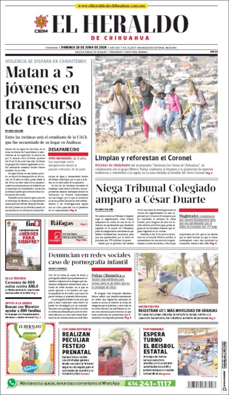 Portada de El Heraldo de Chihuahua (Mexico)