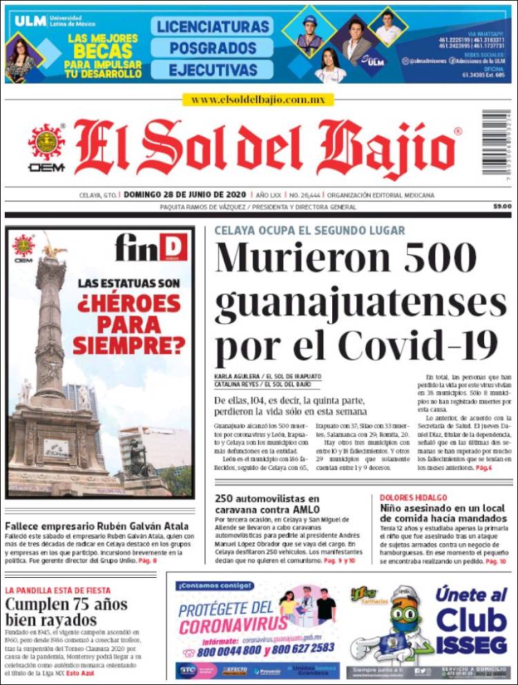 Portada de El Sol del Bajio (México)