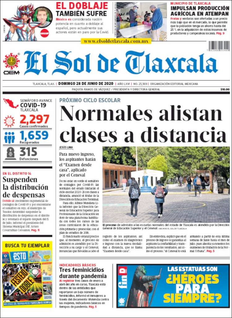 Portada de El Sol de Tlaxcala (Mexico)