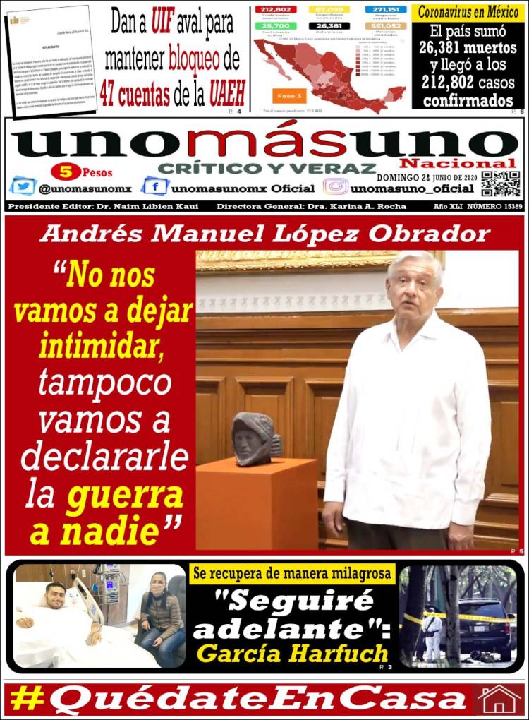 Portada de unomásuno (México)