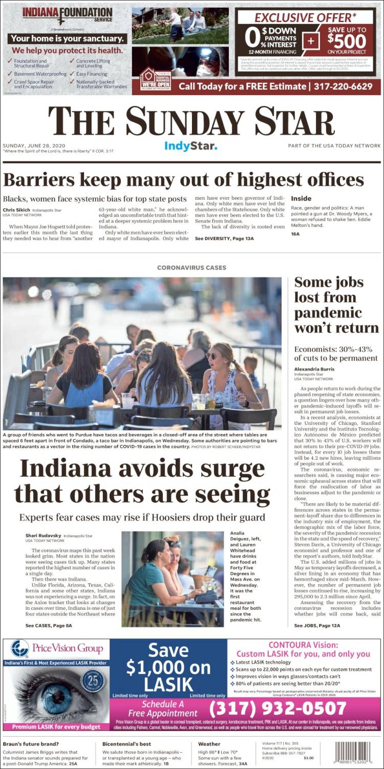 Portada de The Indianapolis Star (USA)