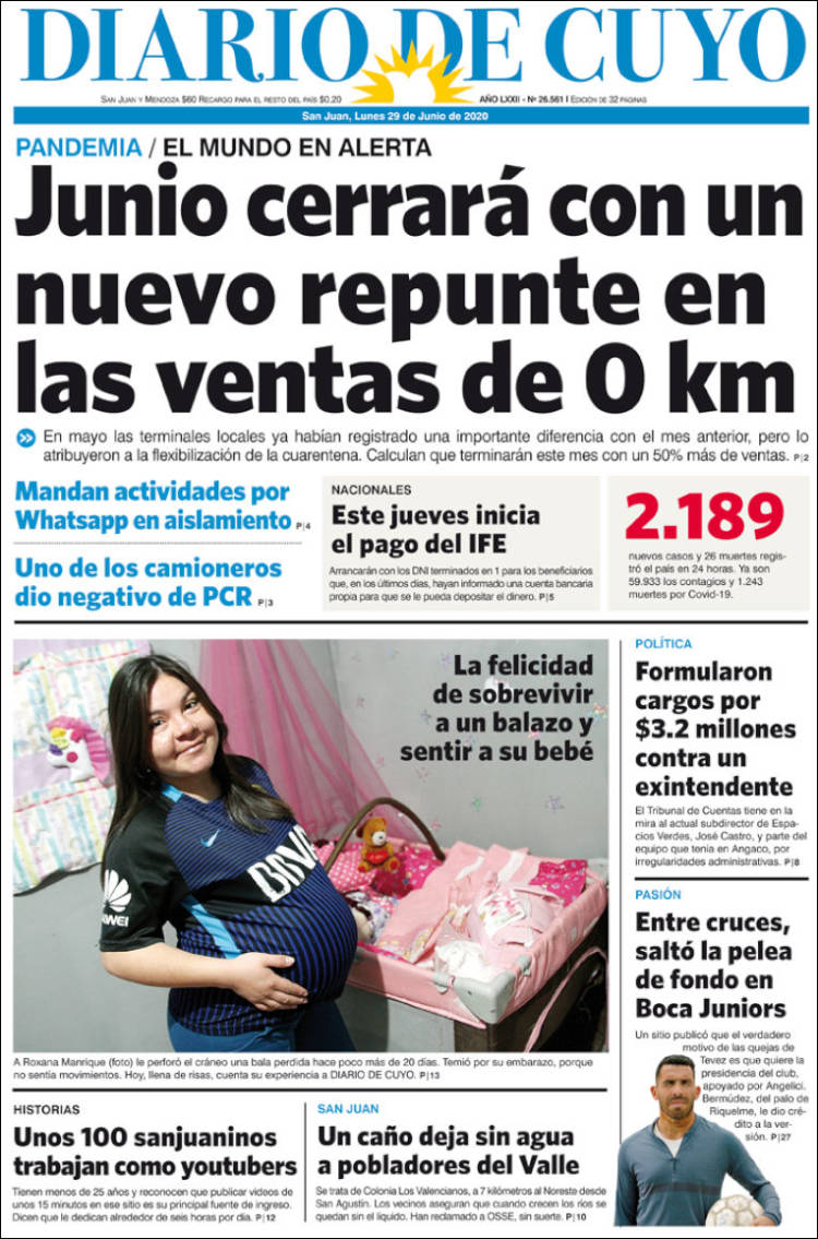 Periódico Diario De Cuyo Argentina Periódicos De Argentina Edición De Lunes 29 De Junio De