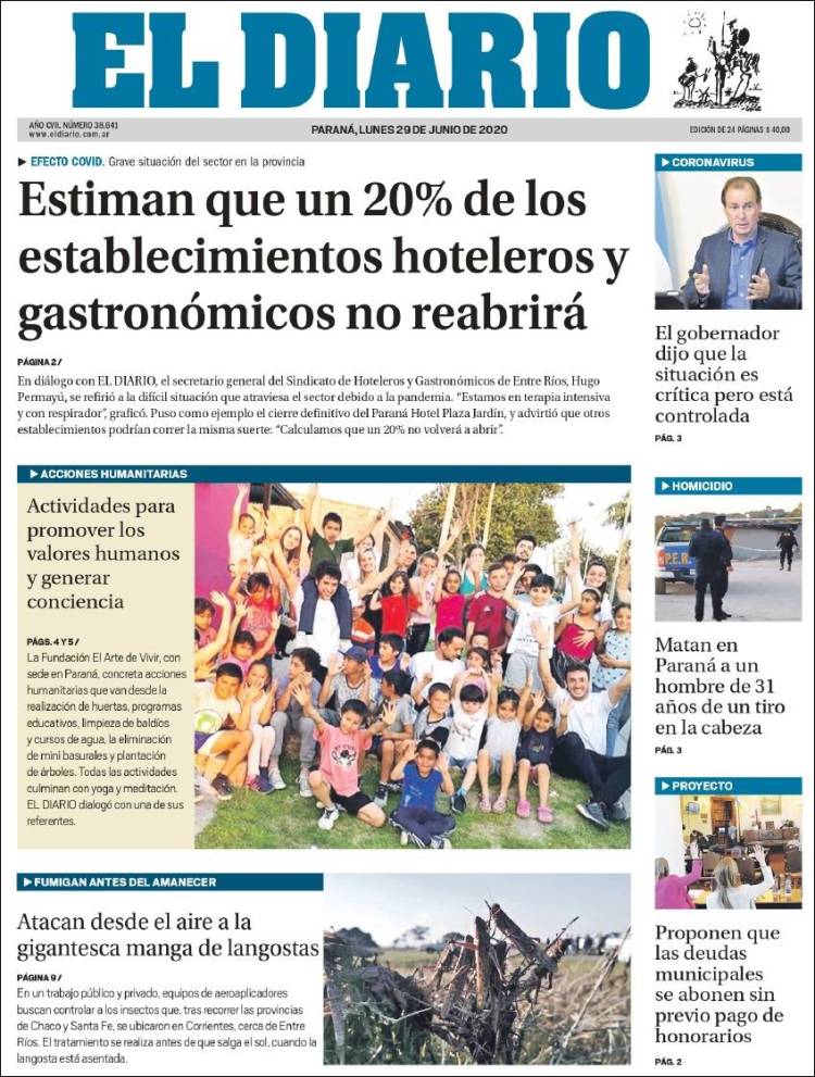 Portada de El Diario de Paraná (Argentina)