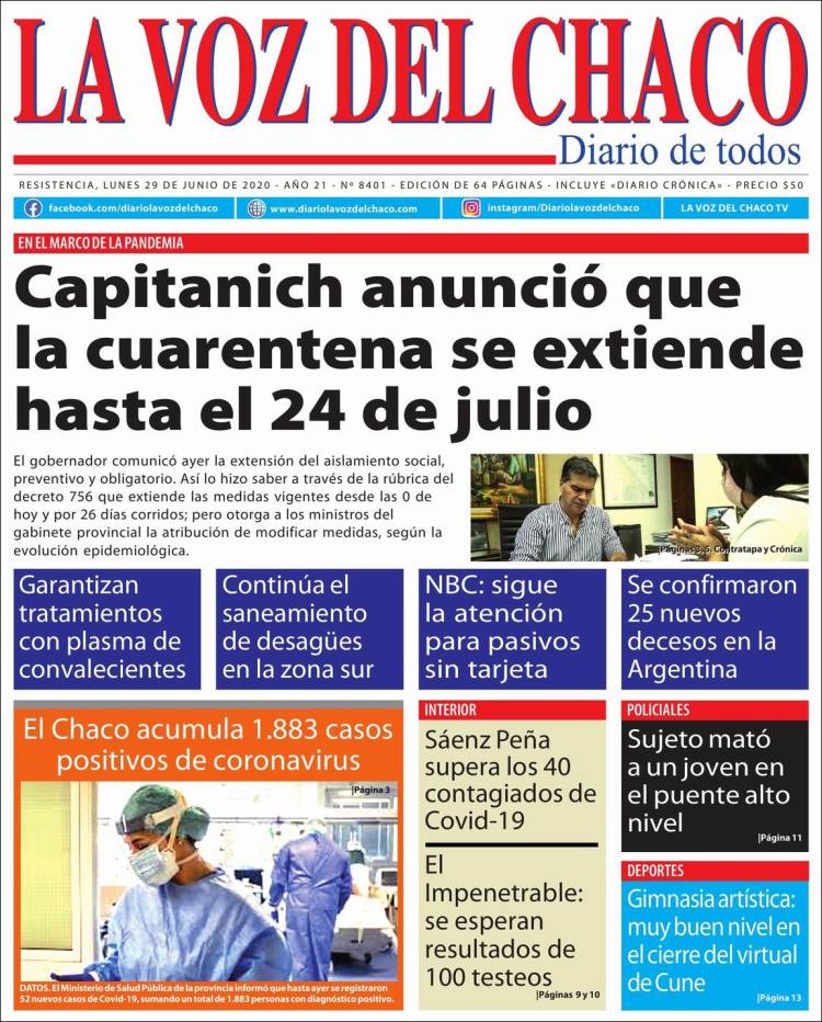 Newspaper La Voz del Chaco Argentina . Newspapers in Argentina