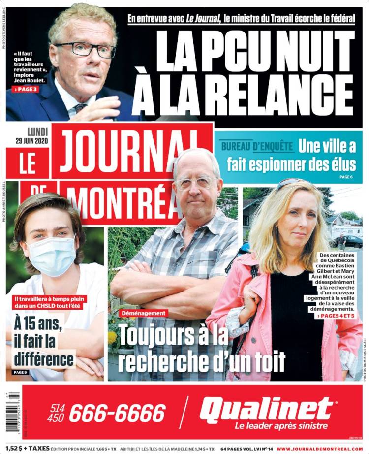 Portada de Le Journal de Montréal (Canadá)