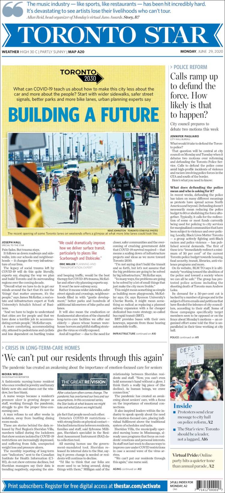 Portada de The Toronto Star (Canadá)