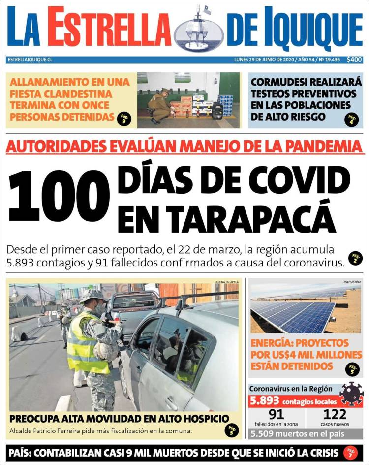 Portada de La Estrella de Iquique (Chile)