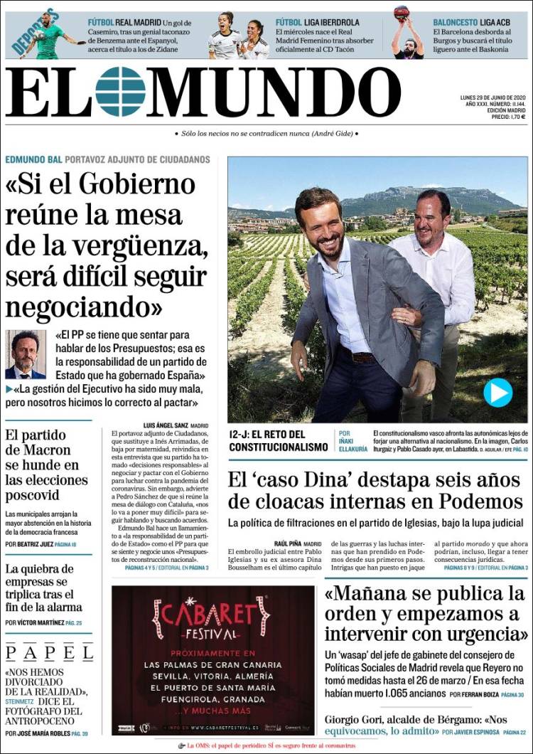 Portada de El Mundo (España)