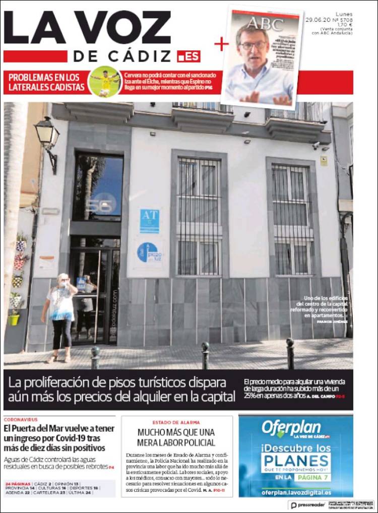 Portada de La Voz de Cádiz (España)