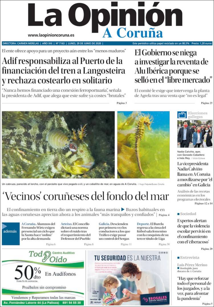 Portada de La Opinión de A Coruña (España)