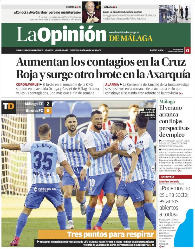 Portada de La Opinión de Málaga (España)