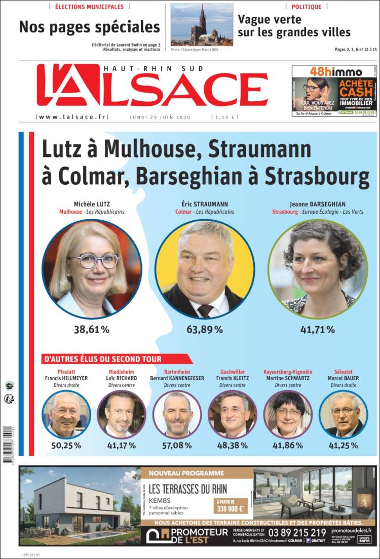 Portada de Journal L'Alsace (Francia)